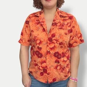 Vintage 60s orange hawaiian short sleeve button up size Large